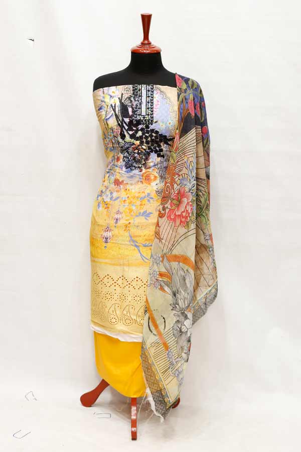 Ameera Linen Chiffon Duptt`20 D#1017 Yellow – Tradition Stores