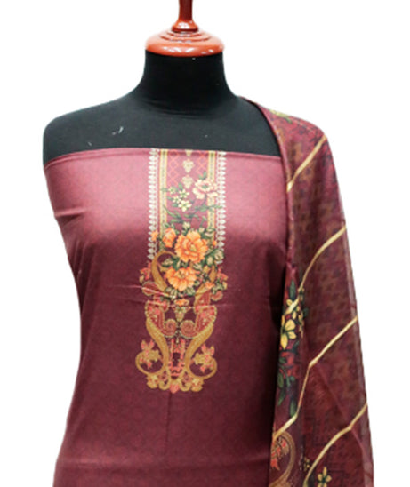 Ammar Bilal Print Lawn'24 (Maroon)