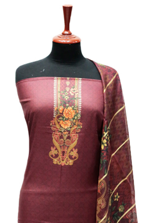 Ammar Bilal Print Lawn'24 (Maroon)