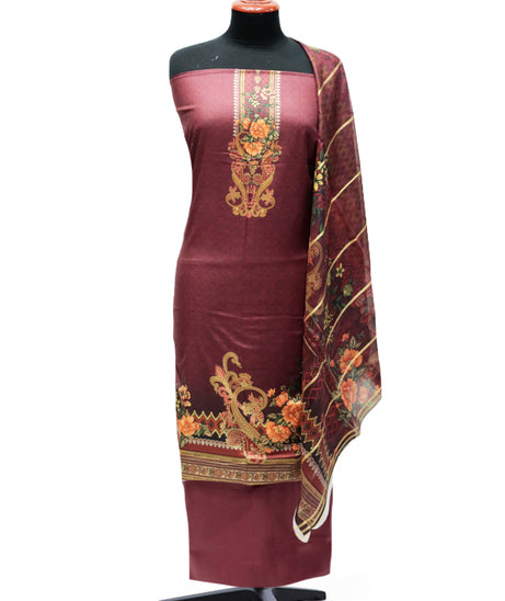 Ammar Bilal Print Lawn'24 (Maroon)