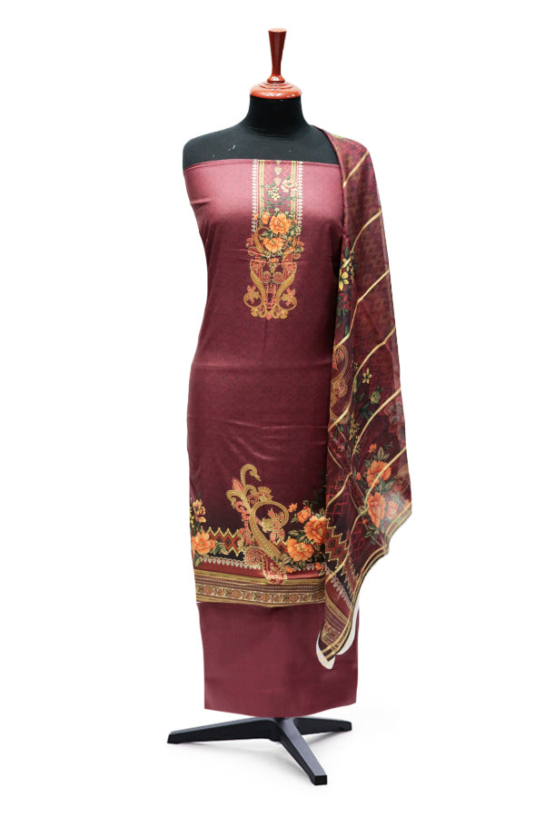 Ammar Bilal Print Lawn'24 (Maroon)