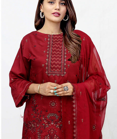 BR Nawal Emb Viscose`25 V#28 D#01 Maroon