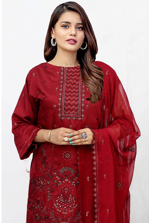 BR Nawal Emb Viscose`25 V#28 D#01 Maroon