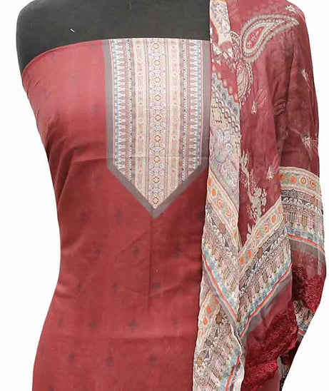 Batool Digital Emb Lawn`23 D#8045 Maroon