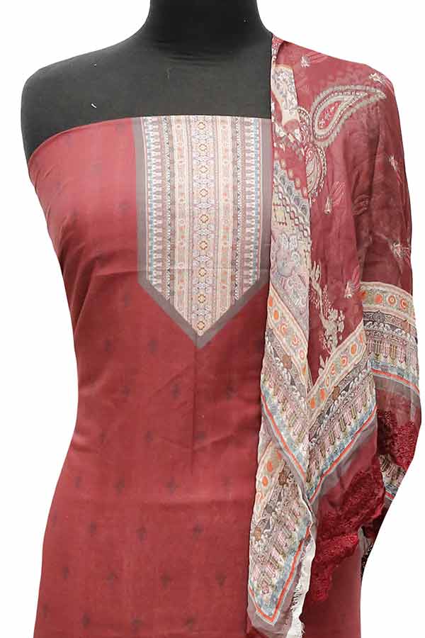Batool Digital Emb Lawn`23 D#8045 Maroon