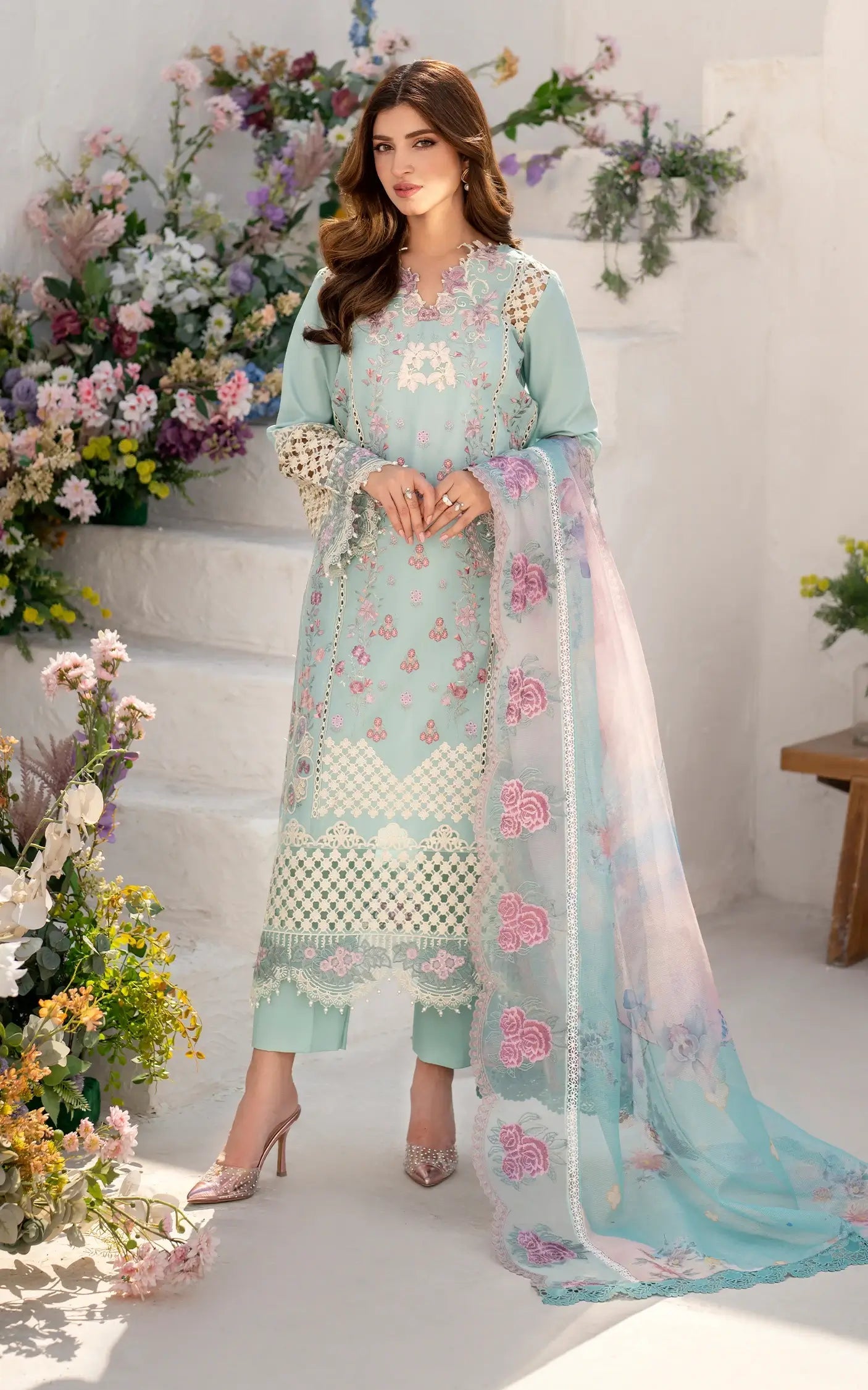 Asifa & Nabeel Azalia Luxury Lawn'25 Bells of Ireland (AZL25-10)