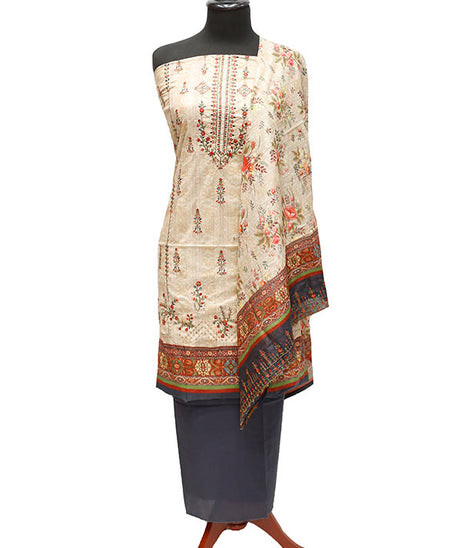 Bin Saeed E/Lawn C/Dupatta`22 D#0002 Charcoal