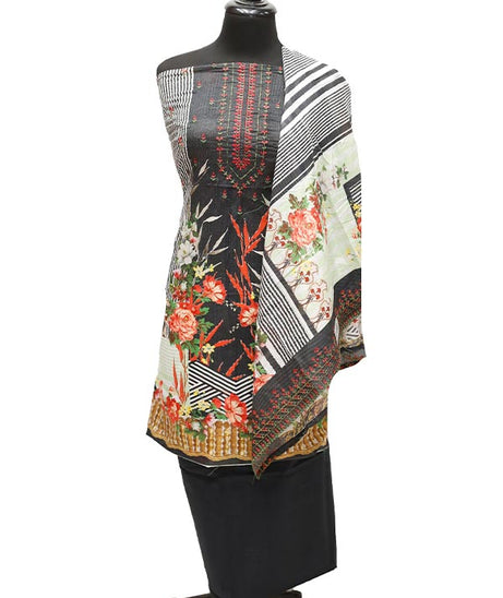 Bin Saeed E/Lawn C/Dupatta`22 D#0021 Black