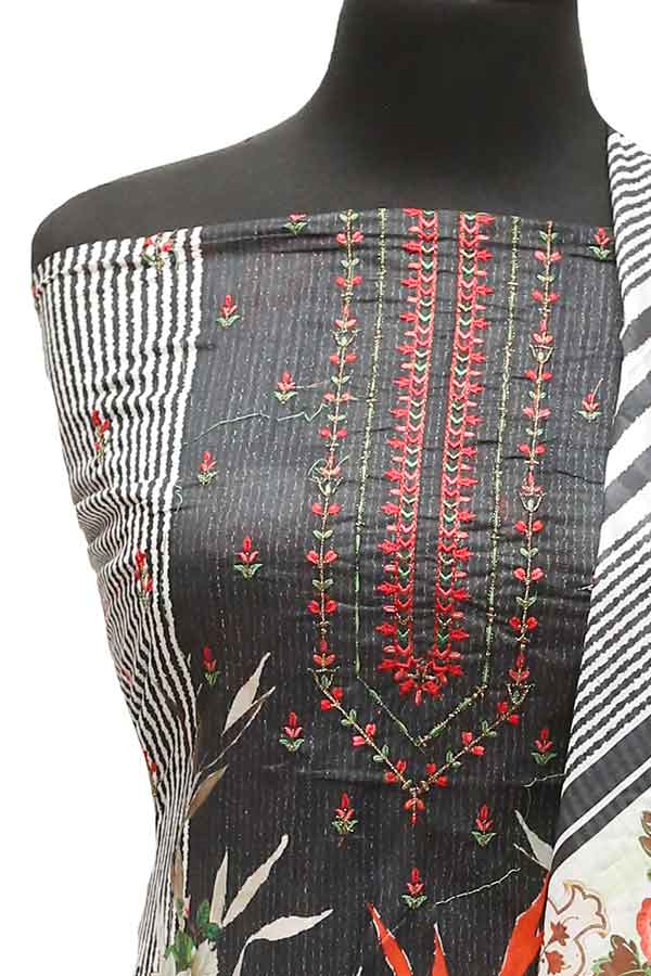 Bin Saeed E/Lawn C/Dupatta`22 D#0021 Black