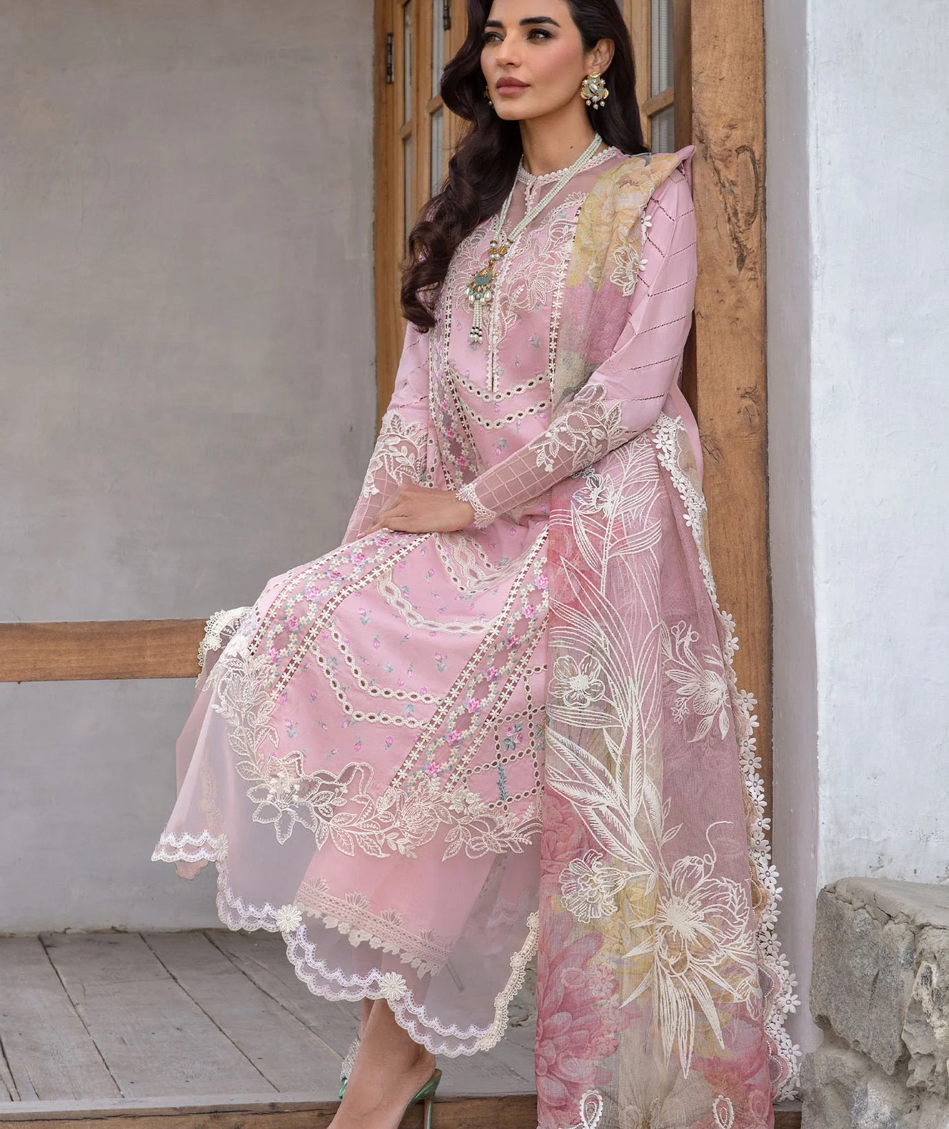 CRIMSON LAWN 2024 D#7B (A Floral Mesh - Rose Pink)