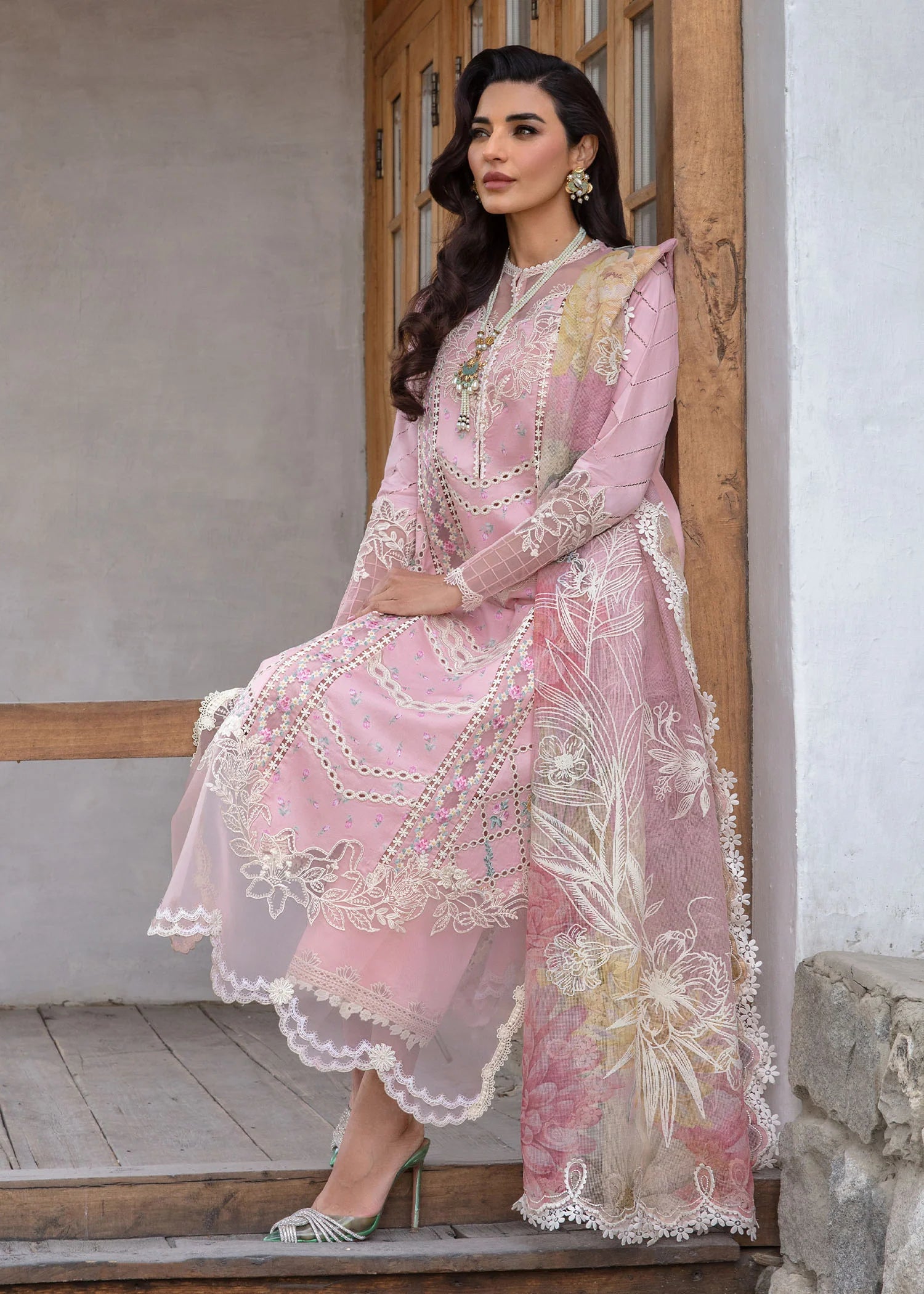 CRIMSON LAWN 2024 D#7B (A Floral Mesh - Rose Pink)