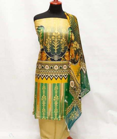 Digital Linen W/Chiffon Dupatta 3Pcs D#1-3