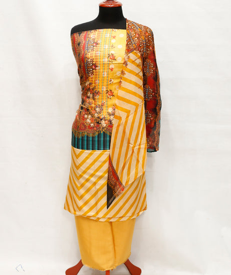 Digital Linen W/Chiffon Dupatta 3Pcs D#1-4