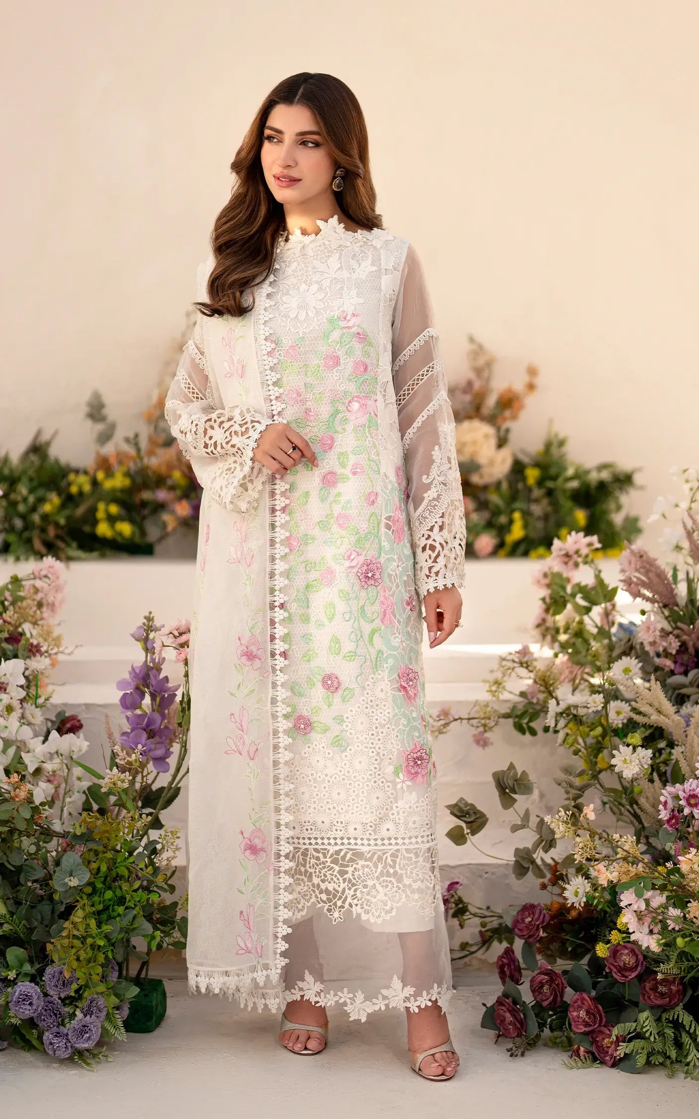 Asifa & Nabeel Azalia Luxury Lawn'25 Dove (AZL25-03)