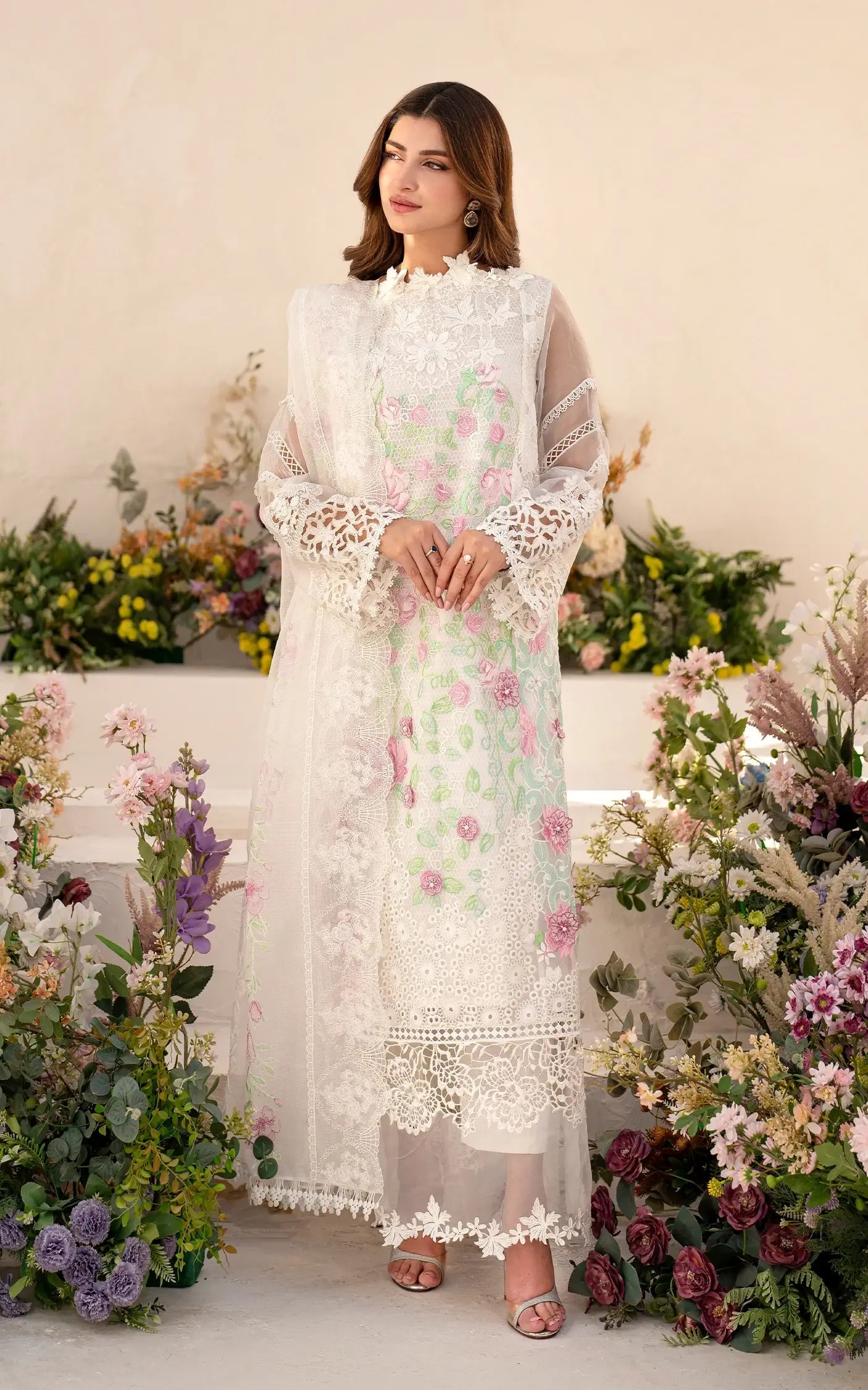 Asifa & Nabeel Azalia Luxury Lawn'25 Dove (AZL25-03)