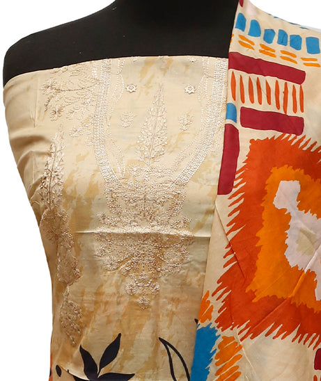 E9 Digital Scalip E/Lawn Dupatta`22 D#8143 Golden