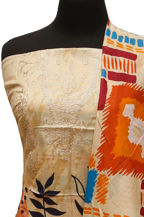 E9 Digital Scalip E/Lawn Dupatta`22 D#8143 Golden