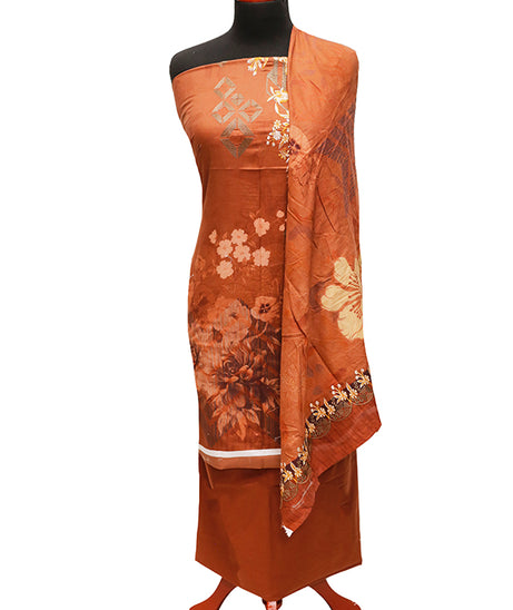 E9 Digital Scalip E/Lawn Dupatta`22 D#8144 Rust