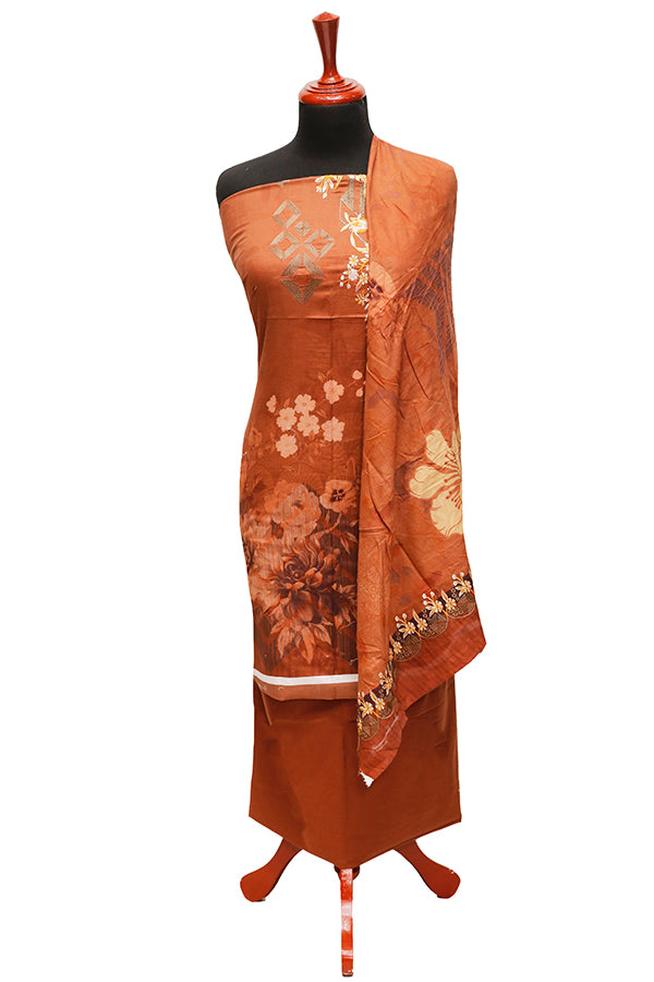 E9 Digital Scalip E/Lawn Dupatta`22 D#8144 Rust