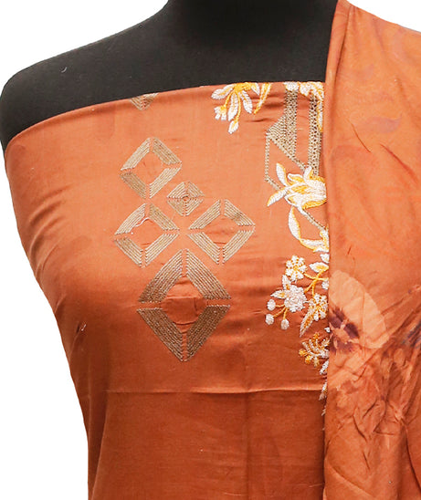 E9 Digital Scalip E/Lawn Dupatta`22 D#8144 Rust