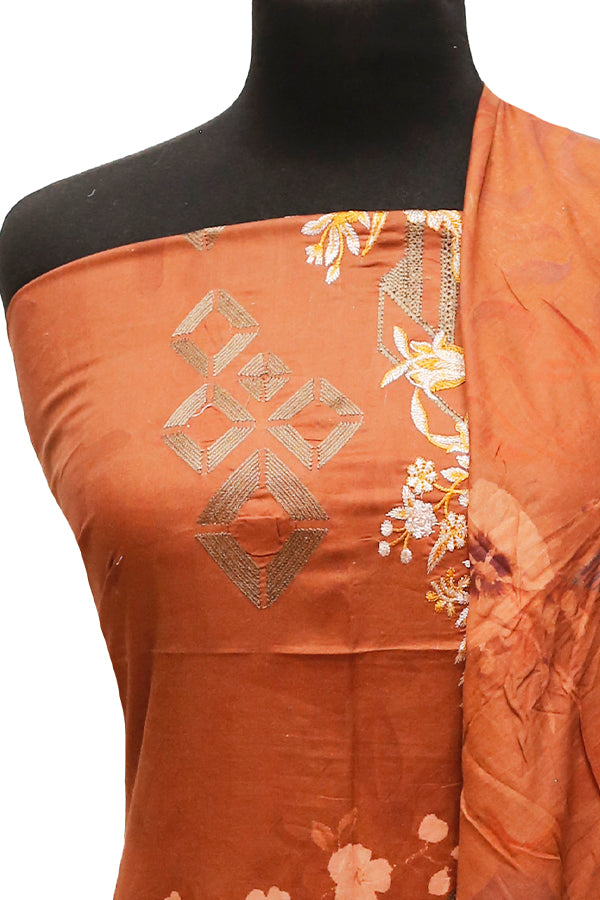 E9 Digital Scalip E/Lawn Dupatta`22 D#8144 Rust