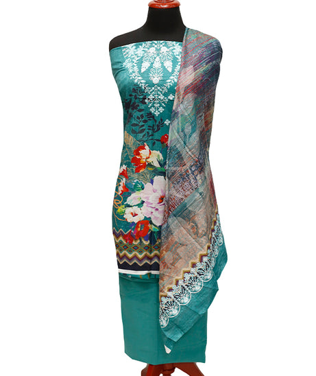 E9 Digital Scalip E/Lawn Dupatta`22 D#8145 Sea Green