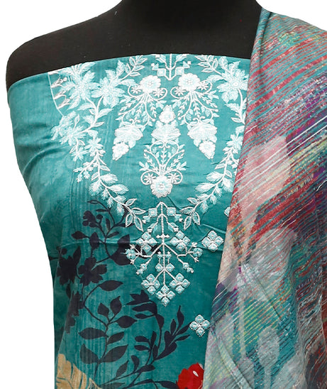 E9 Digital Scalip E/Lawn Dupatta`22 D#8145 Sea Green