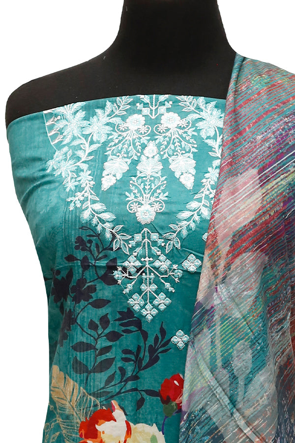 E9 Digital Scalip E/Lawn Dupatta`22 D#8145 Sea Green