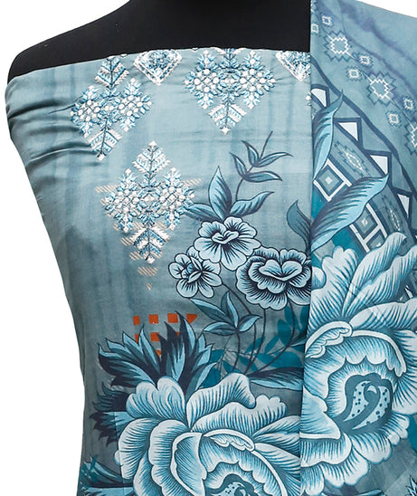 E9 Digital Scalip E/Lawn Dupatta`22 D#8147 Blue