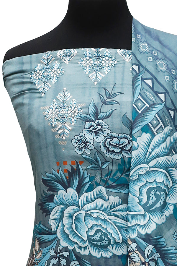 E9 Digital Scalip E/Lawn Dupatta`22 D#8147 Blue