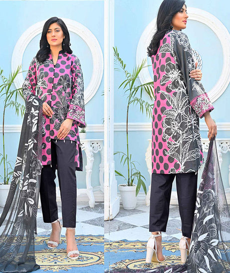Feroza Digital Emb Lawn`22 Black
