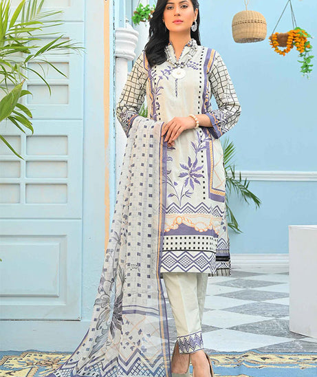 Feroza Digital Emb Lawn`22 Grey