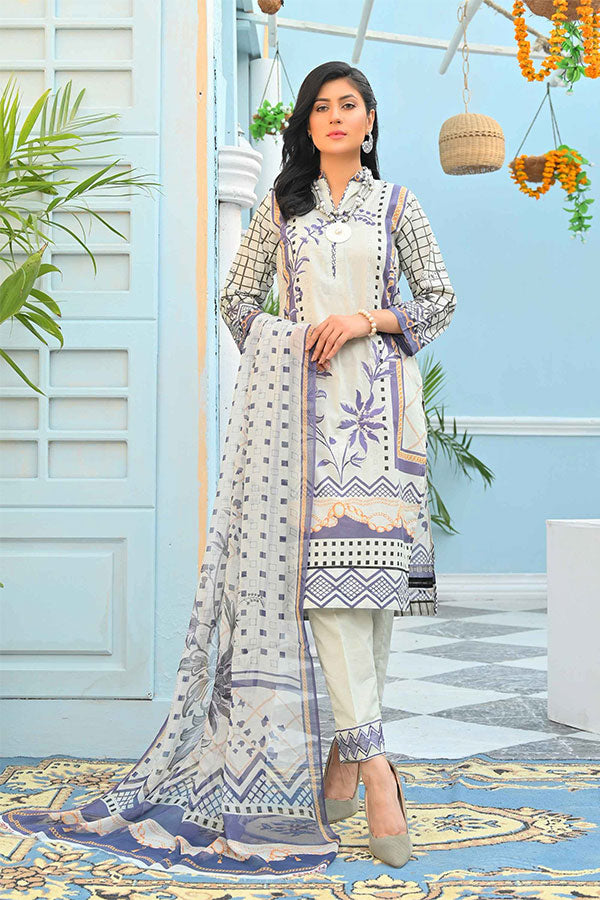 Feroza Digital Emb Lawn`22 Grey