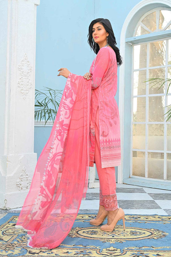 Feroza Digital Emb Lawn`22 Pink