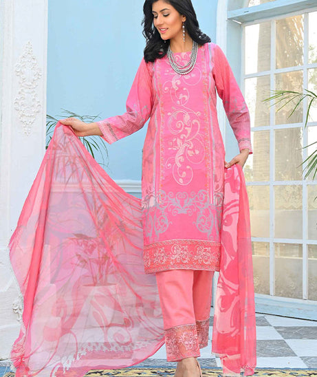 Feroza Digital Emb Lawn`22 Pink