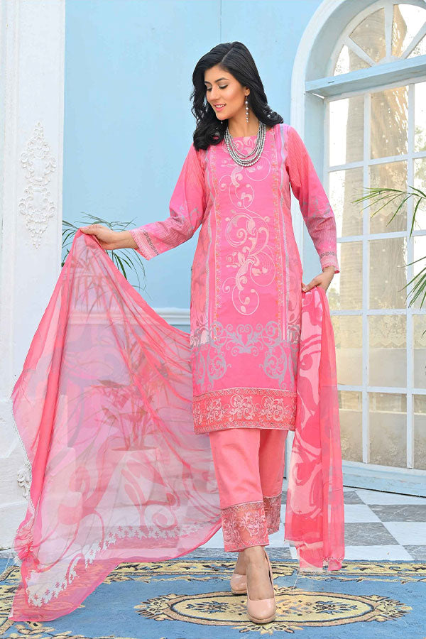 Feroza Digital Emb Lawn`22 Pink
