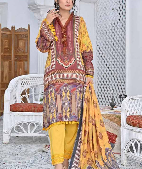 Feroza Digital Print Linen`22 D#01 (Yellow)