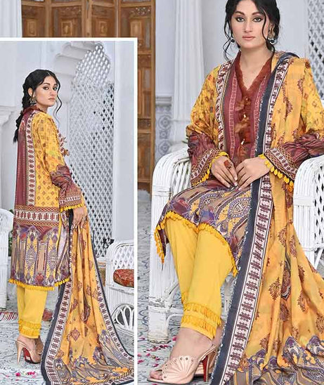 Feroza Digital Print Linen`22 D#01 (Yellow)