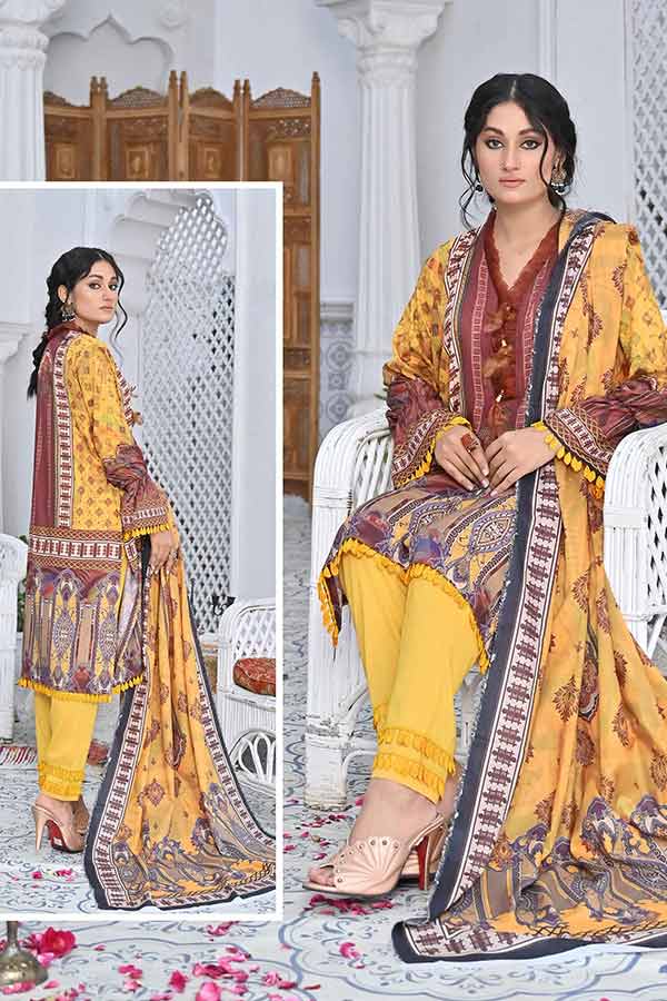 Feroza Digital Print Linen`22 D#01 (Yellow)