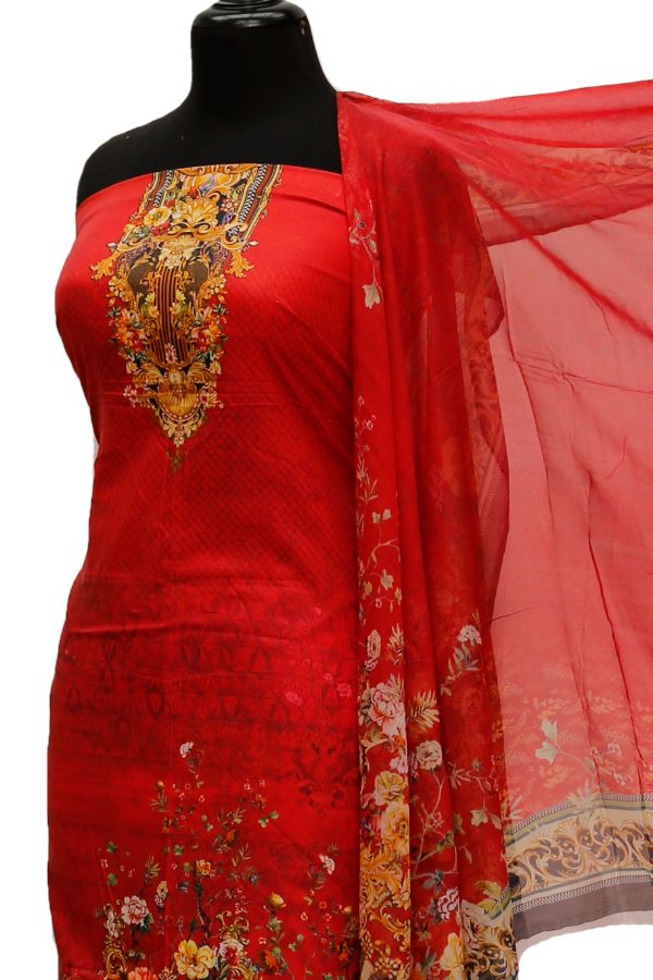 Five Star D/Lawn B/Dupatta`21 D#1422 (Red)