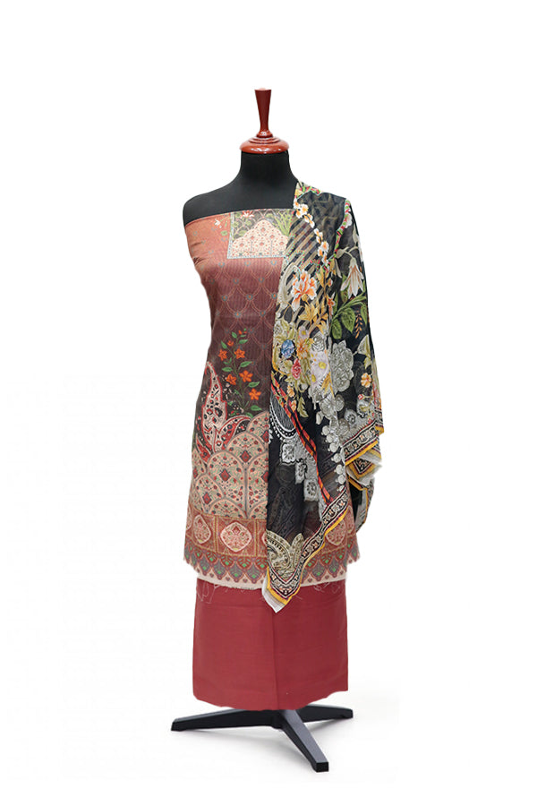 Floraison D/Chiffon Dupatta`25 D#3222 (Red)