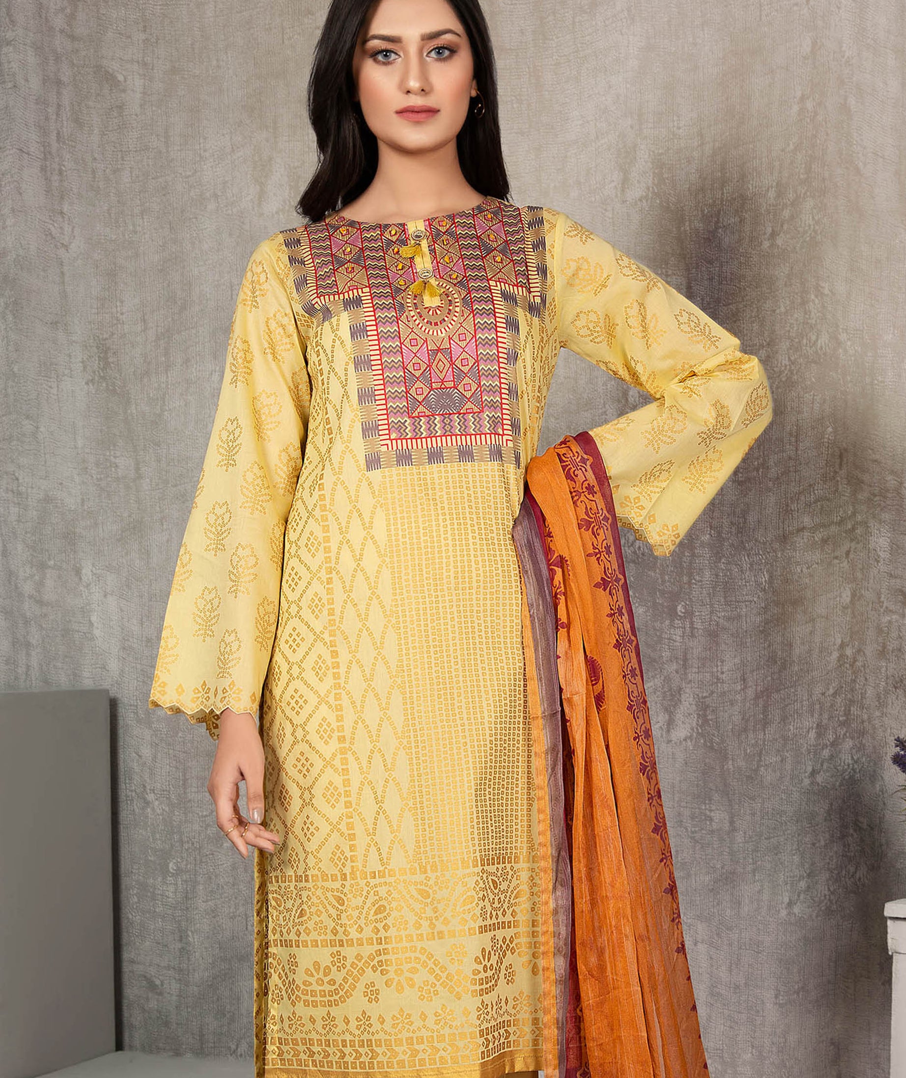 LimeLight Unstitched Summer`21 2 Piece Suit D#1194 (Yellow)