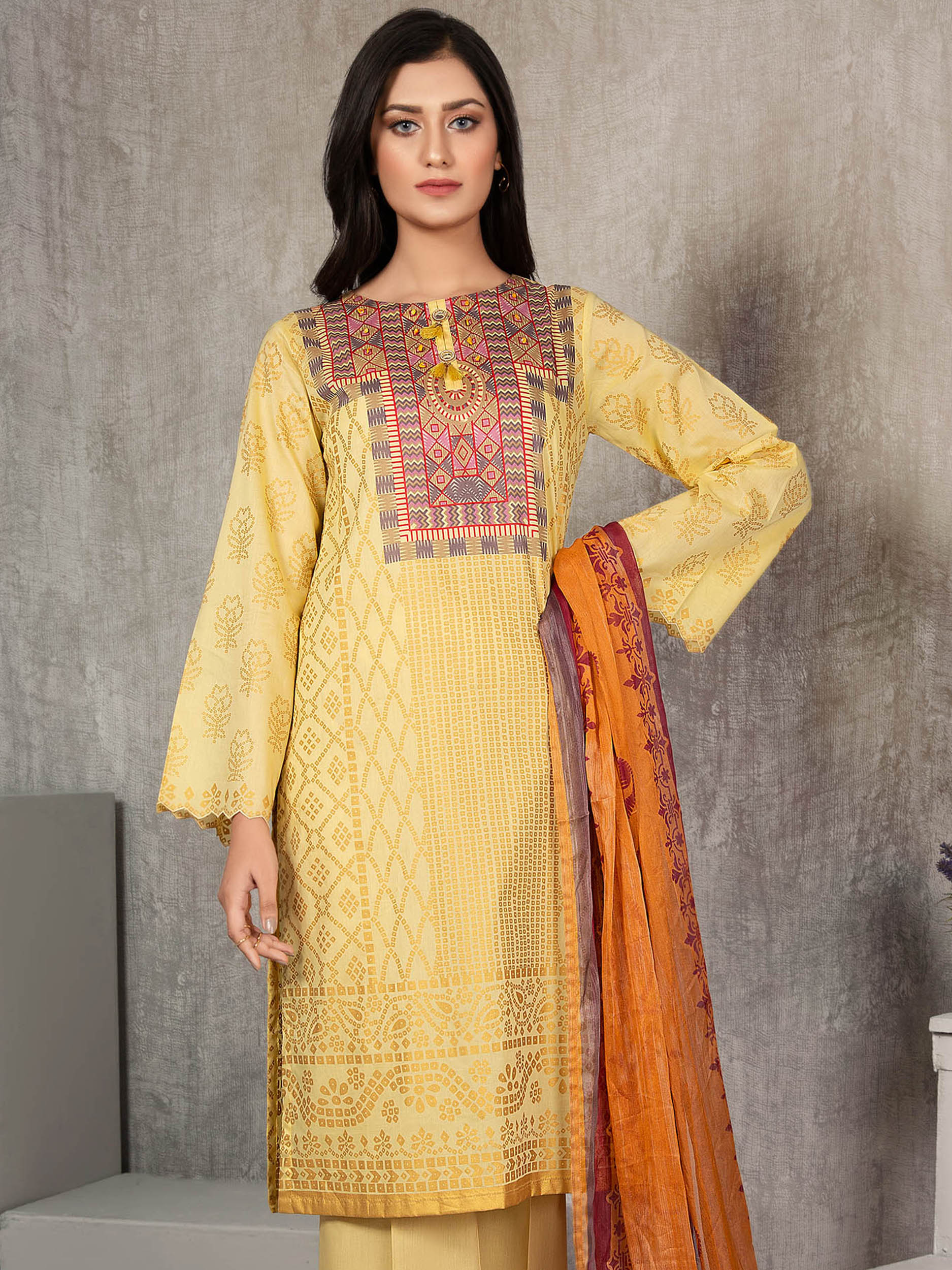 LimeLight Unstitched Summer`21 2 Piece Suit D#1194 (Yellow)