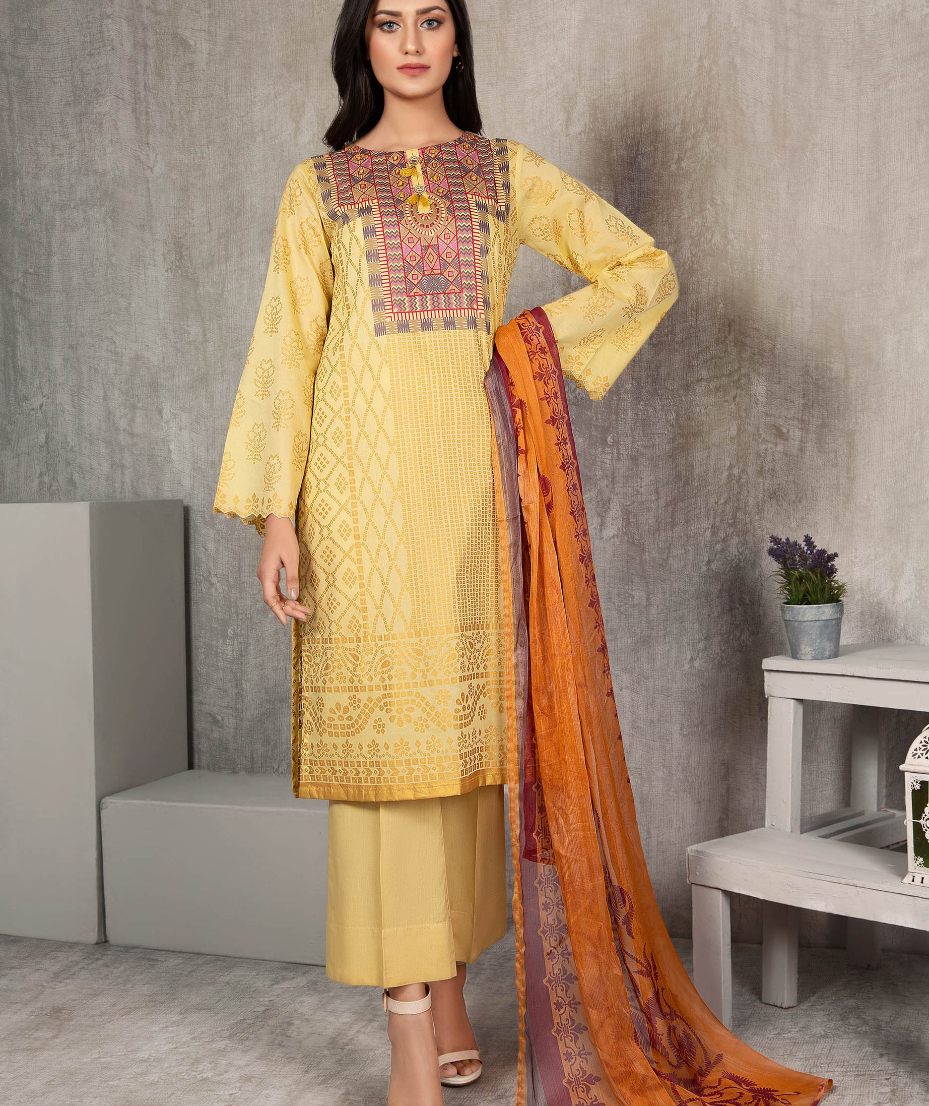LimeLight Unstitched Summer`21 2 Piece Suit D#1194 (Yellow)