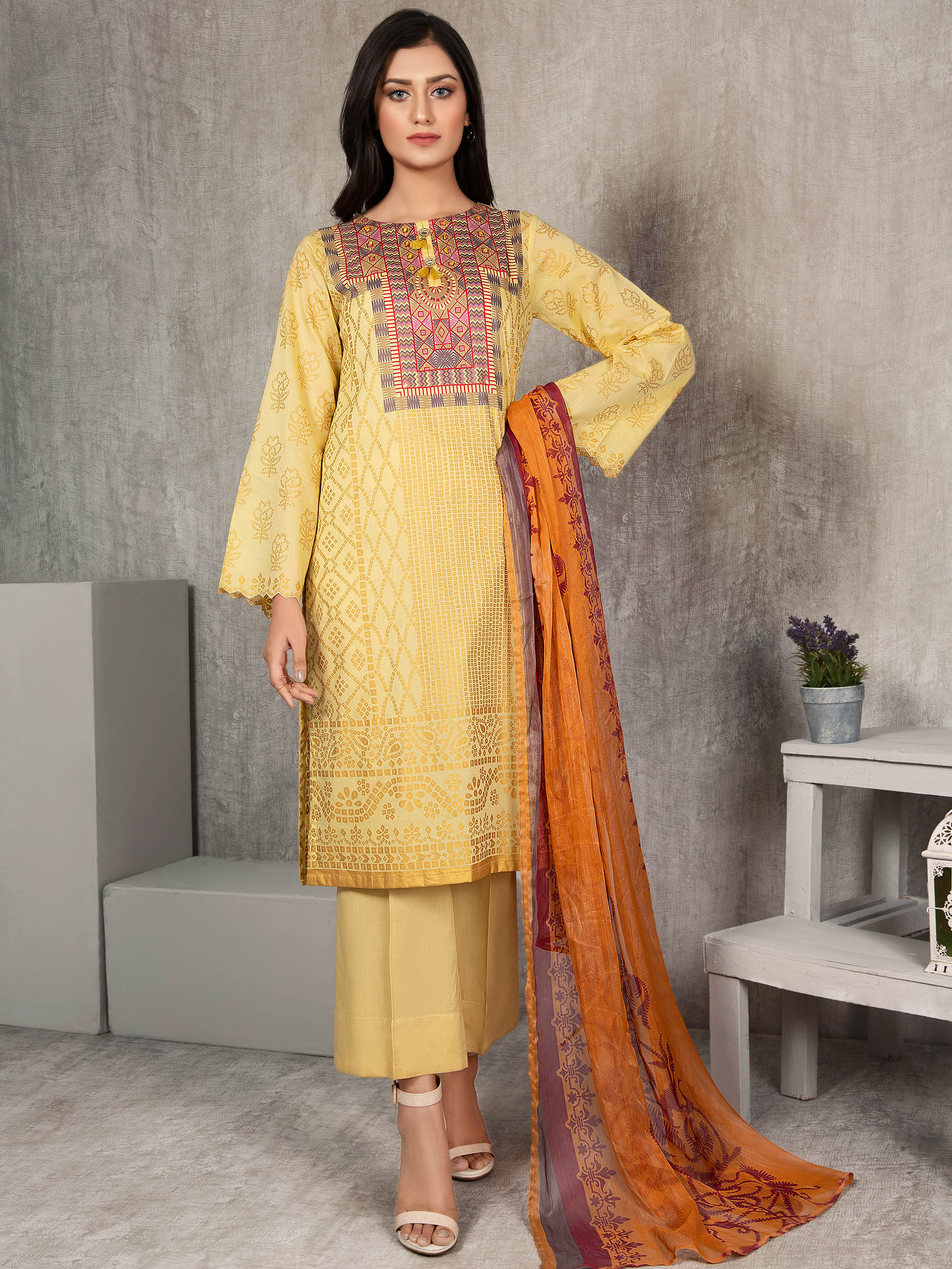 LimeLight Unstitched Summer`21 2 Piece Suit D#1194 (Yellow)