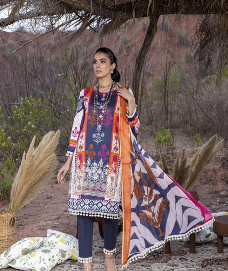 Gull Rukh Daman Chikankari`22 N Blue