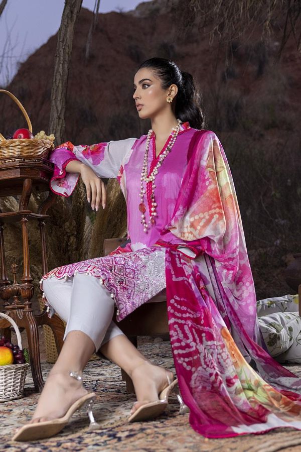 Gull Rukh Daman Chikankari`22 Pink