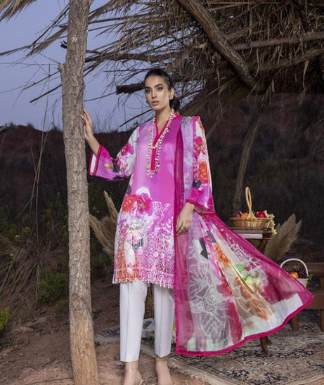 Gull Rukh Daman Chikankari`22 Pink