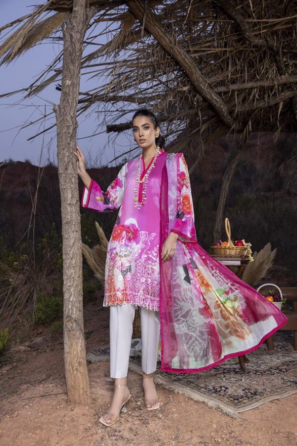 Gull Rukh Daman Chikankari`22 Pink