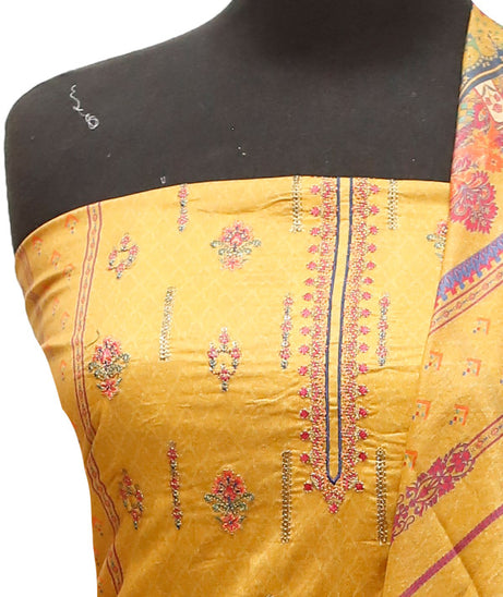 HZ Print Emb Lawn 3Pcs`22 D#129 Golden